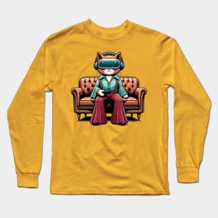 Vintage cat gamer - Nostalgic Geek Chic Apparel Long Sleeve T-Shirt